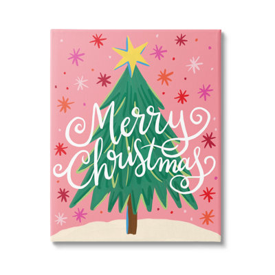 «Merry Christmas», art mural sur toile rose par Deborah Curiel