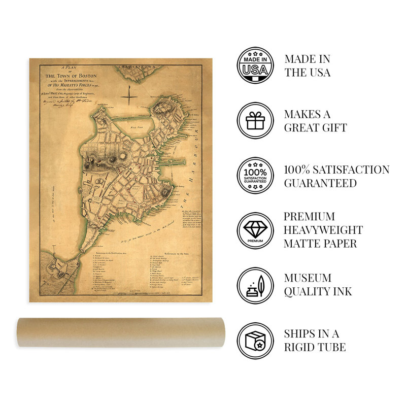 Carte de Boston, 1777, sur papier, H 36 po x l 24 po x P 0,01 po