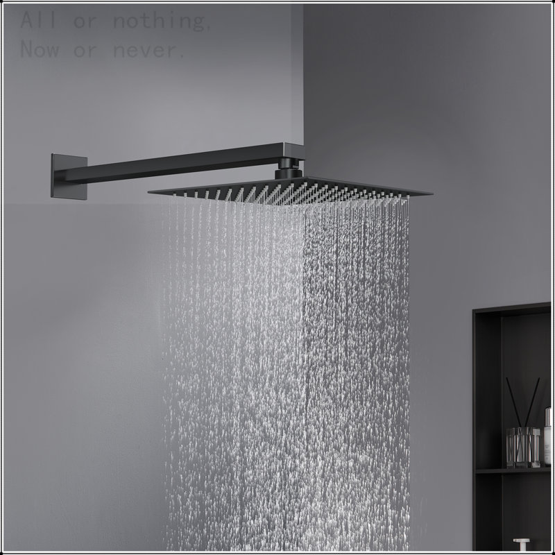 12 Inch Black Rain Shower Head, Square Ultra Thin 304 Stainless Steel High Pressure Shower Head Waterfall Full Body Coverage Waterfall Shower Head