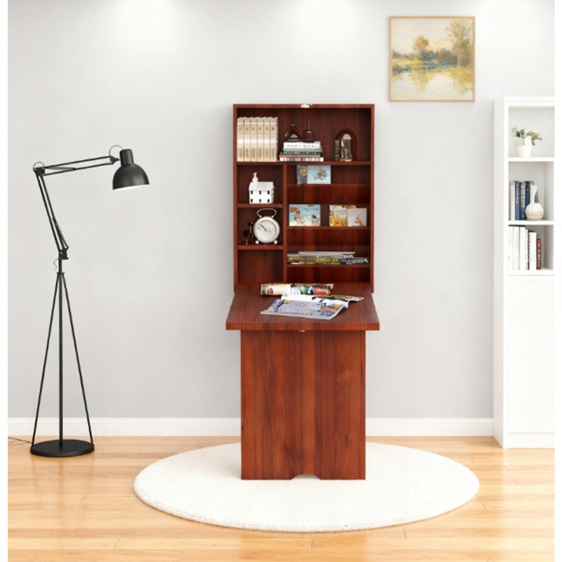 Bureau mural, bureau convertible escamotable, acajou