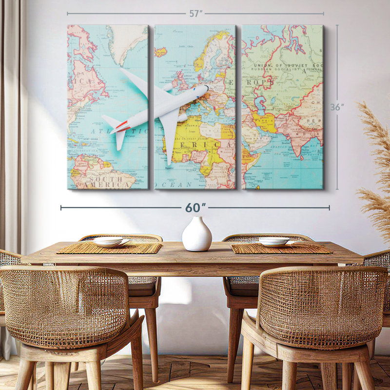 «Plane World Travel Wall Art» sur, H 36 po x l 57 po x P 1,25 po