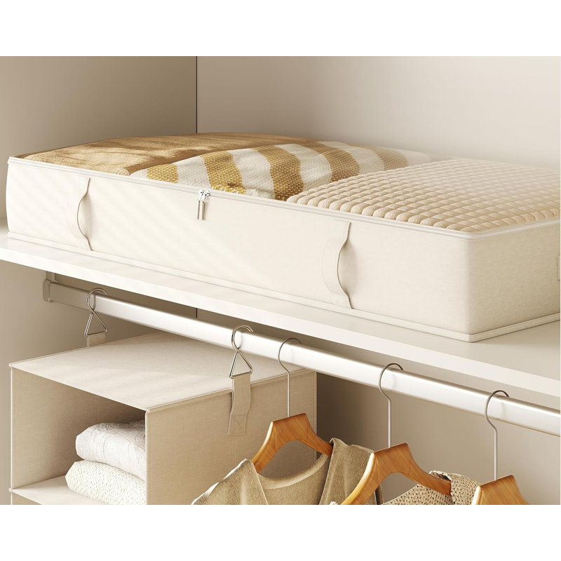 Under Bed Storage Containers, Underbed Storage Bins With 6 Inches Tall, Clothes Storage Box With Sturdy Handles And Sidewalls, Beige, 2-Pack