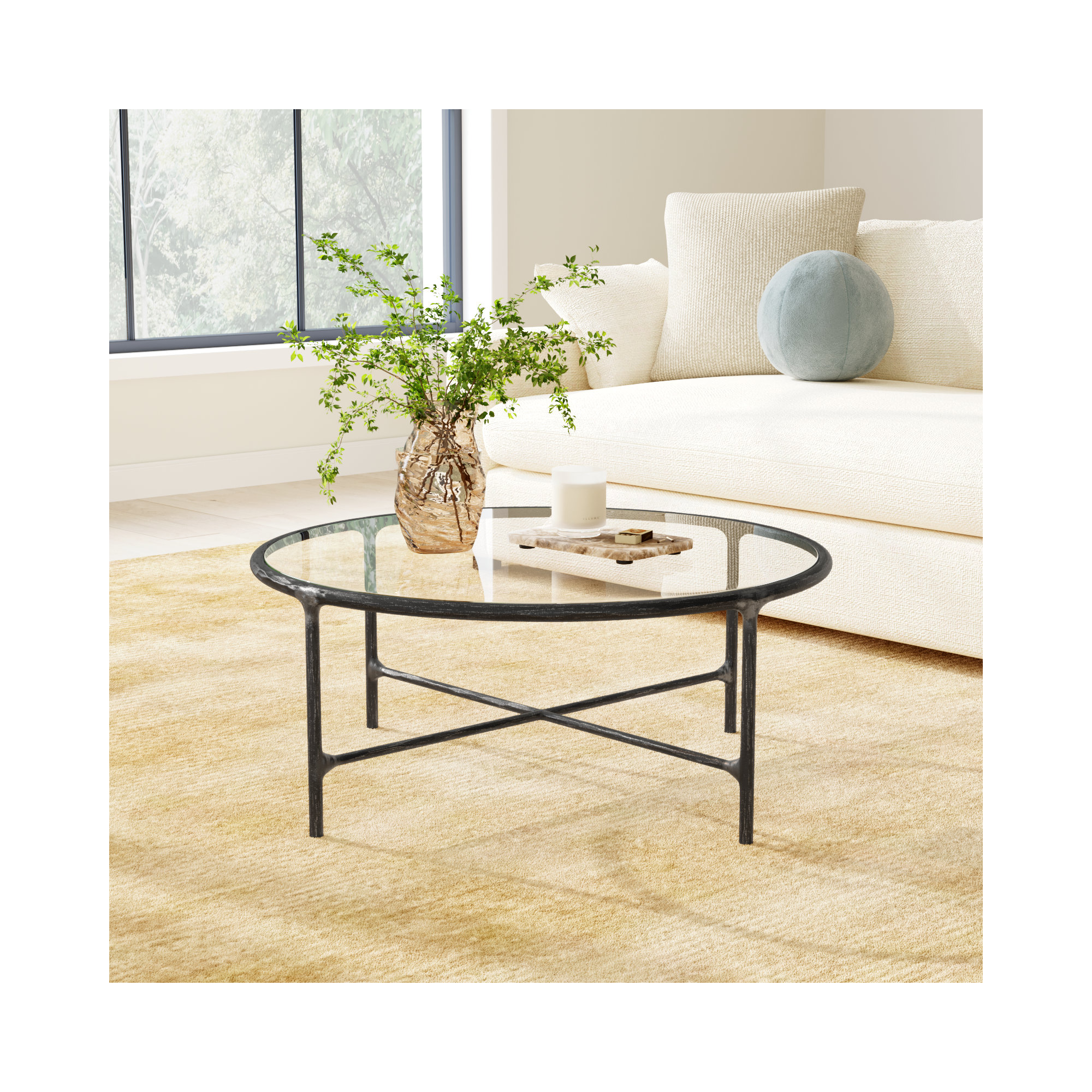Evelynn Single Coffee Table, Clear, Black, Glass