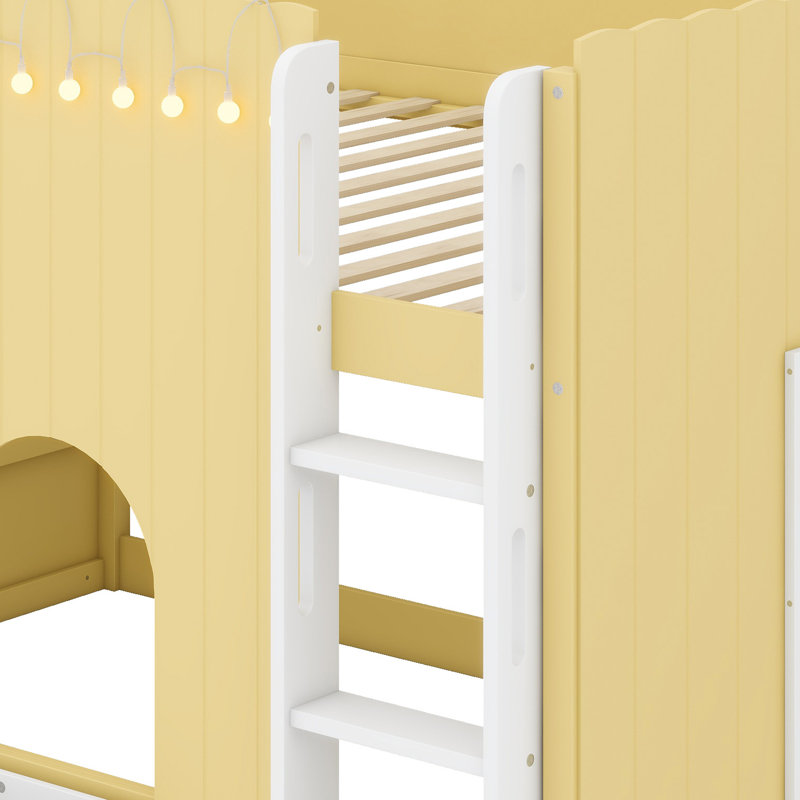 Lit mezzanine fonctionnel avec lumières DEL chaudes intégrées, Jaune primevère