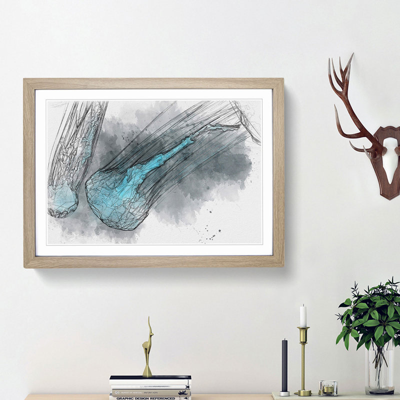 Neon Blue Jellyfish in Abstract - Framed Print, Oak Framed, 62cm H x 87cm W x 2cm D