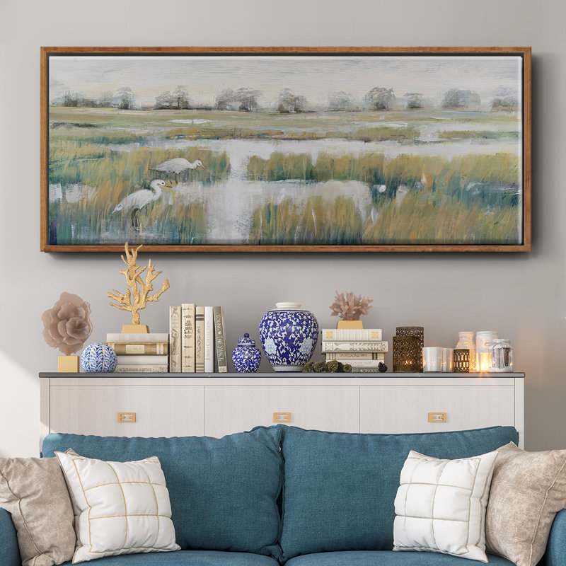 Marshland View V - Framed Canvas, 20" H x 50" W