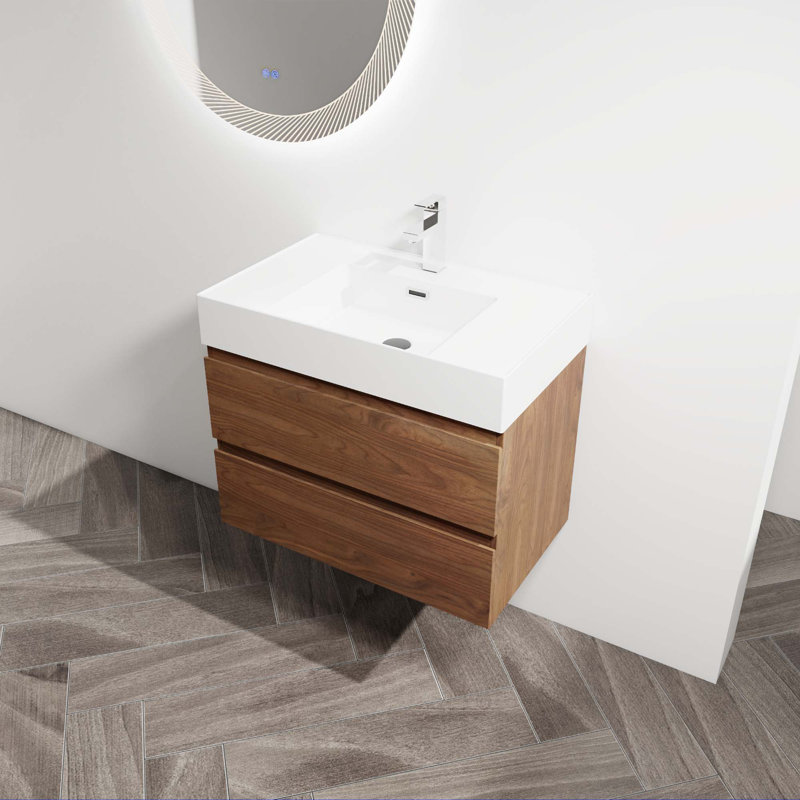 Meuble-lavabo mural avec lavabo en résine, Brun