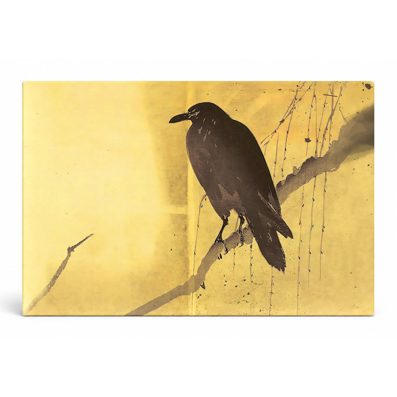 Corbeau sur une branche - paysage, art mural sur toile, 14" W x 11" H