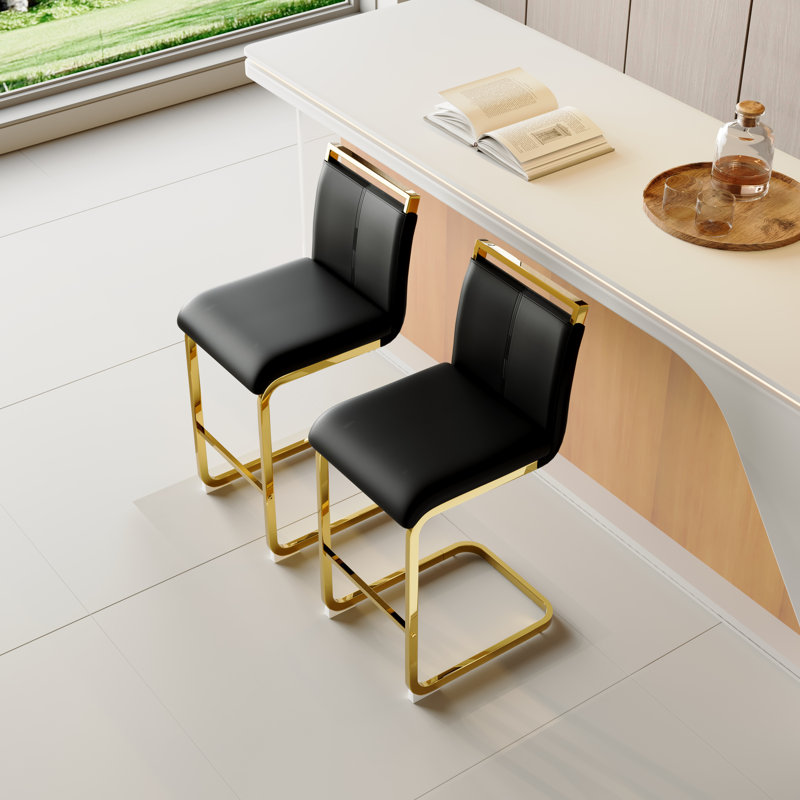 Antigone Upholstered Counter Stool with Metal Frame, Black, 2