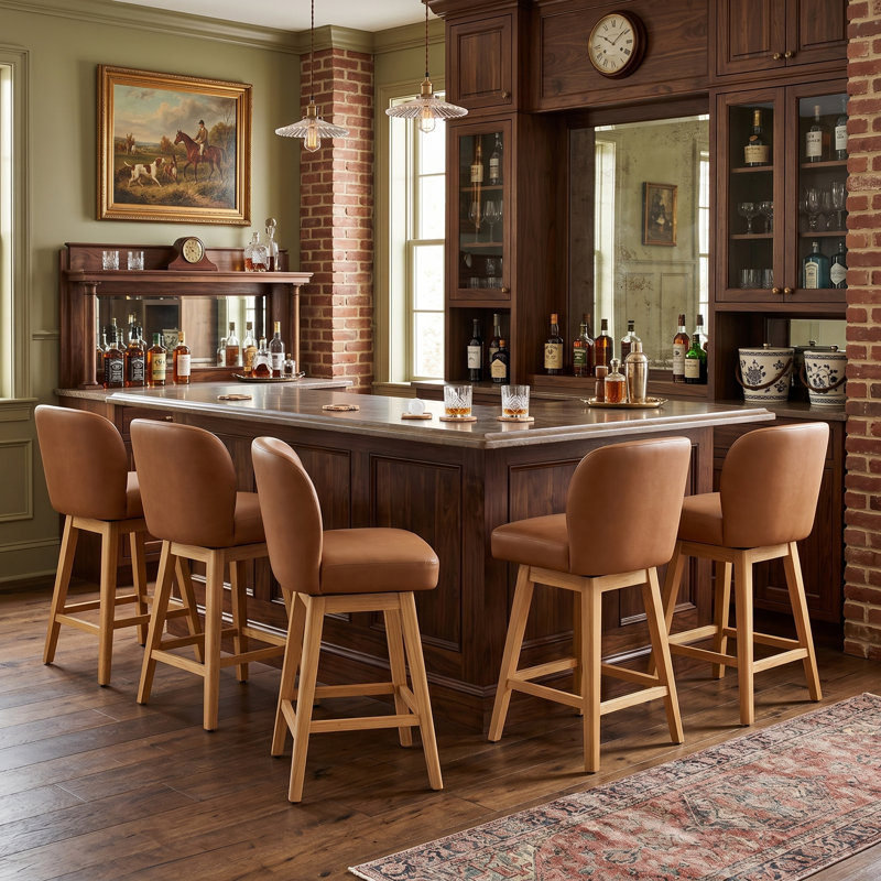 Swivel Counter Stool, Brown Faux Leather