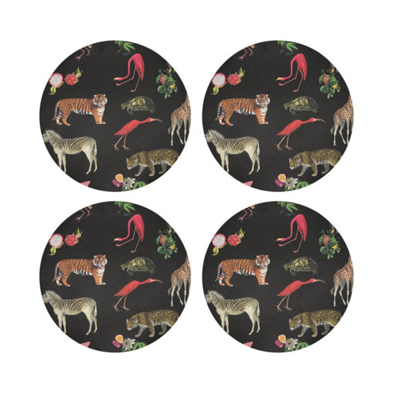 Sous-verres ronds en cuir noir Vegan Exotix, Noir
