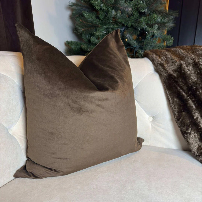 Housse de coussin en velours brun chocolat - Housse de coussin décorative ultra douce avec fermeture à glissière cachée - Canapé moderne et décor de lit