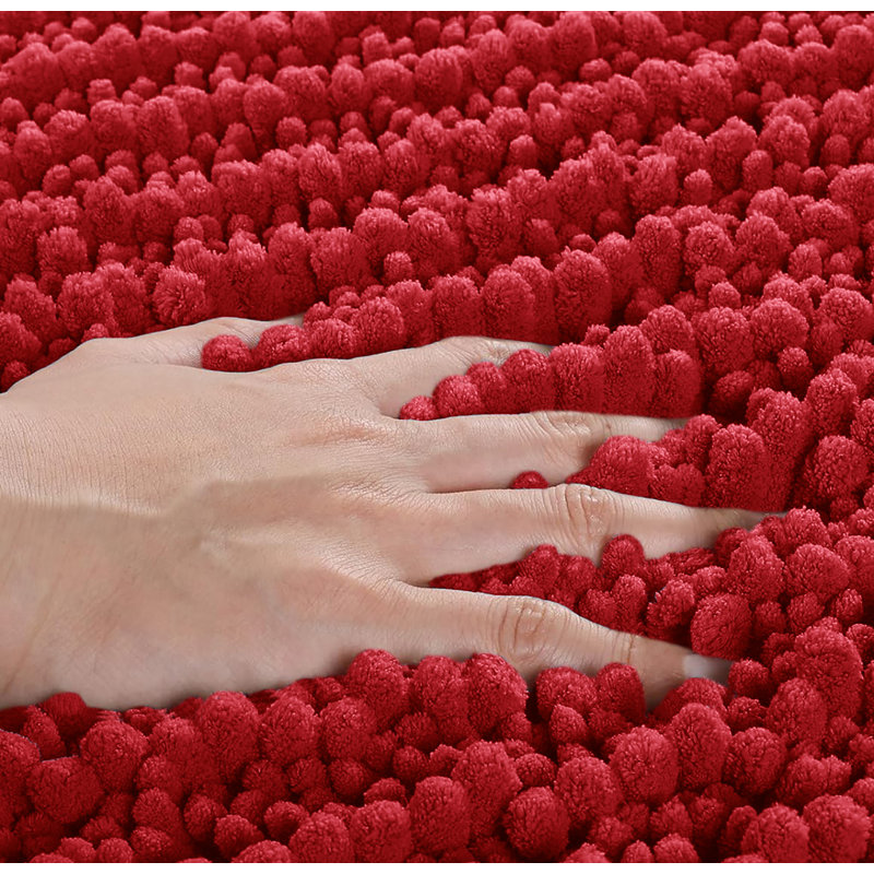 Ensemble de 2 tapis de salle de bain en chenille moelleux et moelleux, L 27 po x L 47 po, Rouge