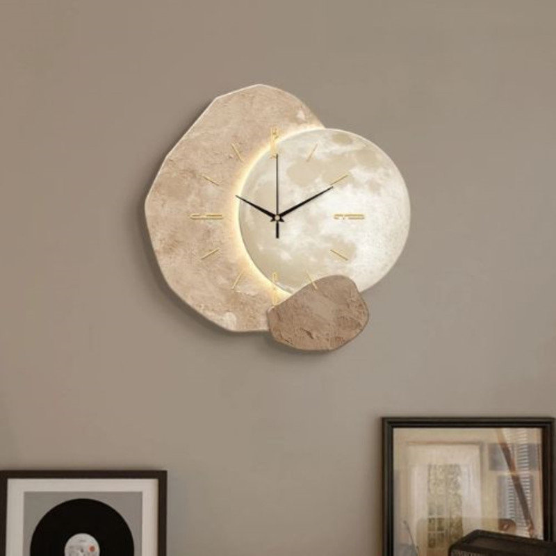 Horloge murale moderne en phase de lune silencieuse - design en bois blanc, Grand