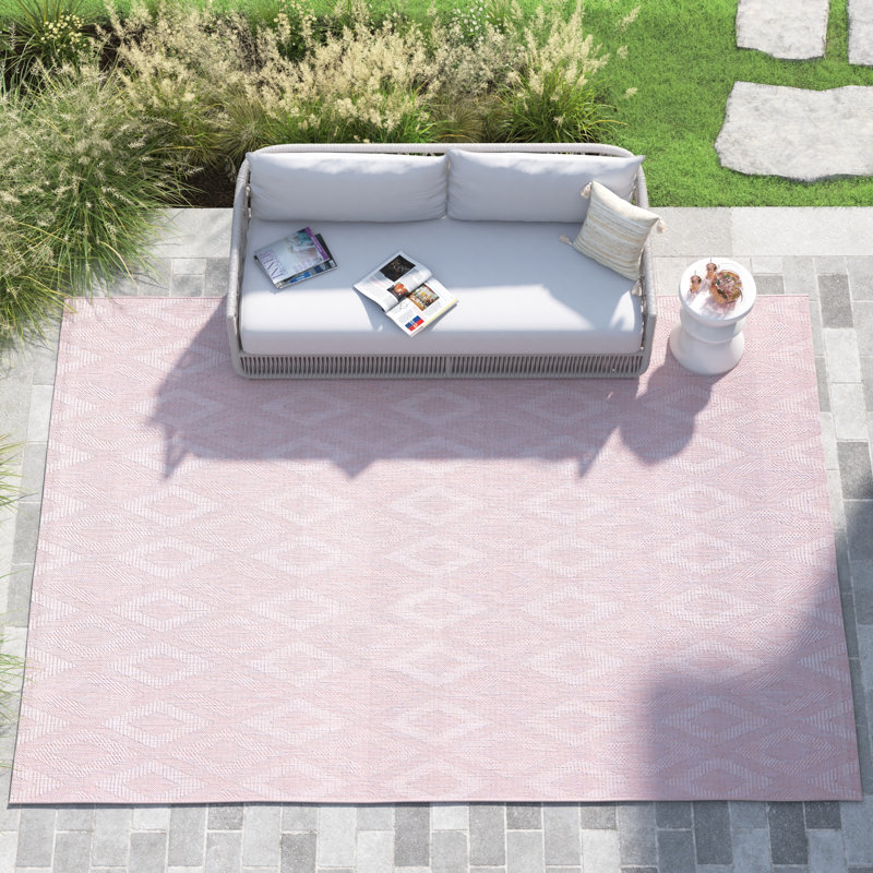 Tamber Geometric Pink Indoor/Outdoor Area Rug, Rectangle 5'3" x 7'7"