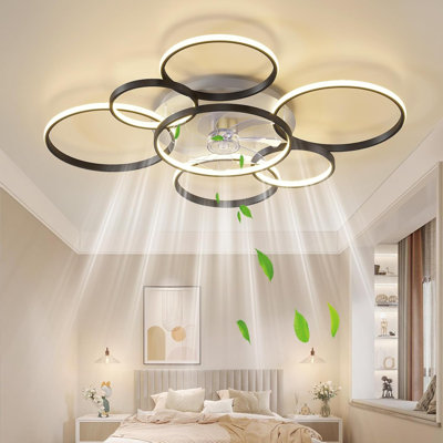 Ventilateur de plafond moderne de 41 po avec lumière, ventilateurs de plafond avec lumières et télécommande, ventilateur de plafond encastré à 3 couleurs DEL pour le salon, la chambre à coucher