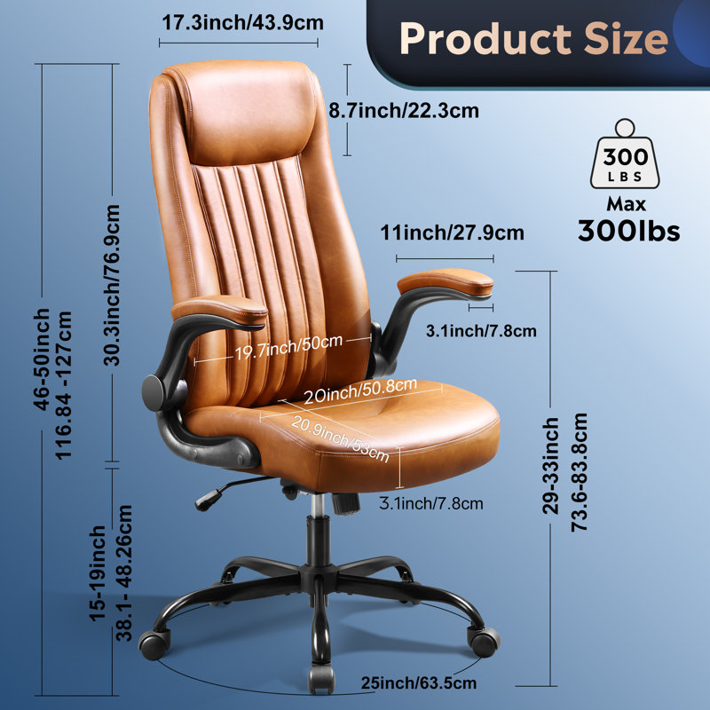 Fauteuil de bureau ergonomique à haut dossier, fauteuil de bureau pivotant avec accoudoirs rabattables réglables, soutien lombaire intégré et appui-tête épaissi, poste de travail et fauteuil de travail de salle de conférence, brun
