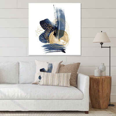 Paysage de montagnes bleu foncé et coups d'or II - peinture sur toile tendue