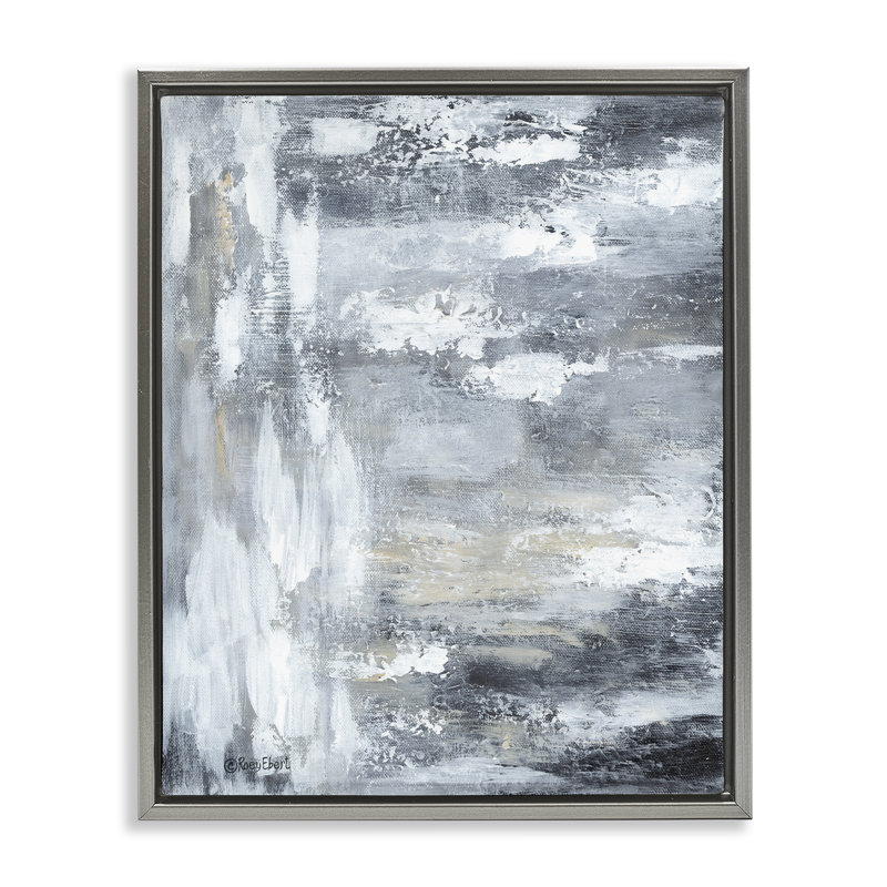 Art mural abstrait gris brossé par Roy Ebert, Cadre flottant gris lustré, H 31 po x l 25 po