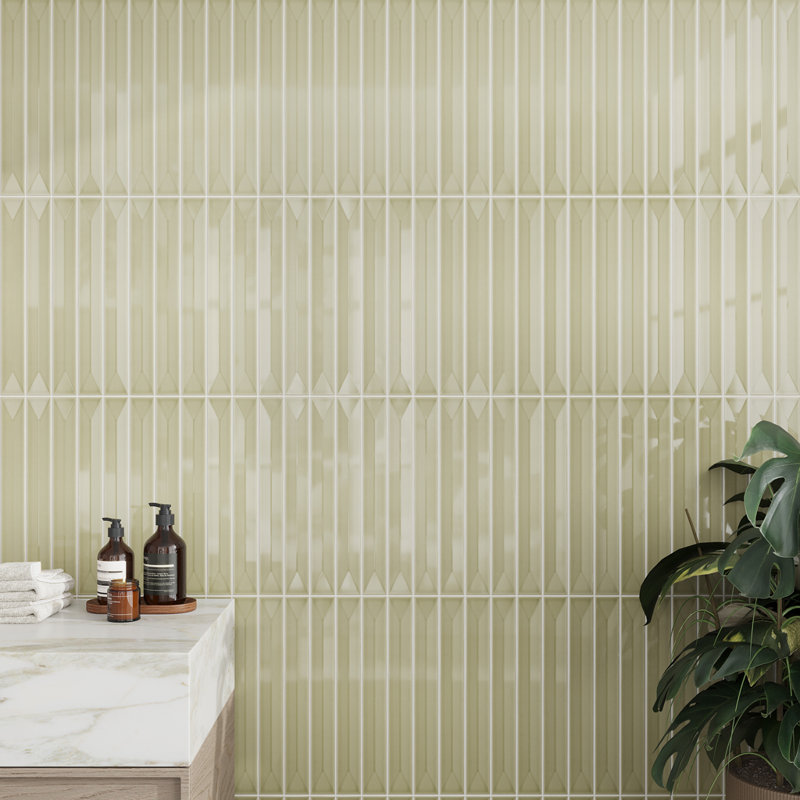 Horizonte 2 X 16 In. Glossy Ceramic Deco Subway Wall Tile (10.76 Sq Ft/Case) - 50 Pack, Soft Olive