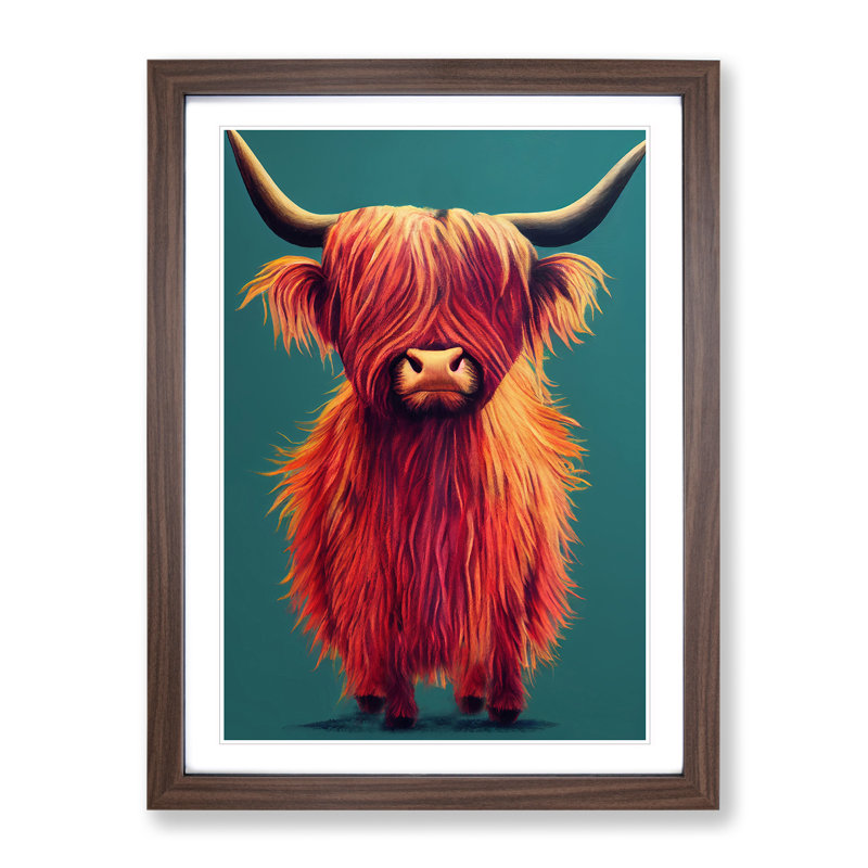 An Awesome Highland Cow - Framed Print, 64cm H x 46cm W x 2cm D, Walnut