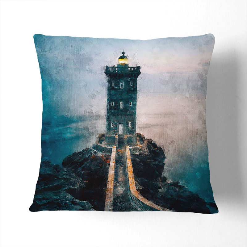 Lighthouse in Le Conquet France Painting Cushion with Filling, 40cm H x 40cm W x 15cm D, Black