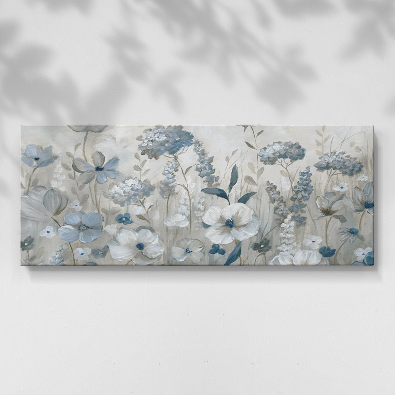 Cool Blue Field- Toile tendue avec châssis - Prêt à accrocher, H 16 po x l 40 po