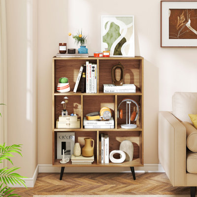 7-Cube Bookcase Mid Century Modern Storage Organizer-Brown