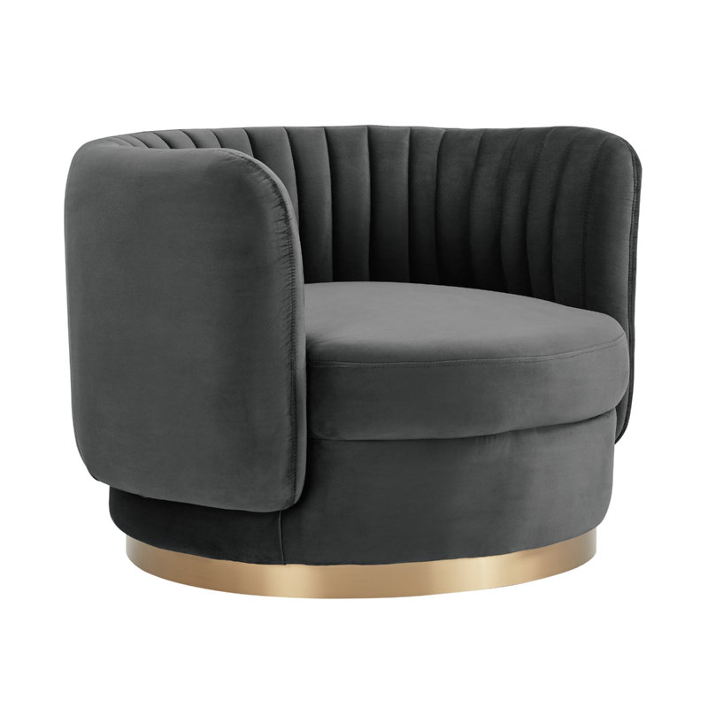 Fauteuil demi-tonneau pivotant en velours Catalin, Velours gris