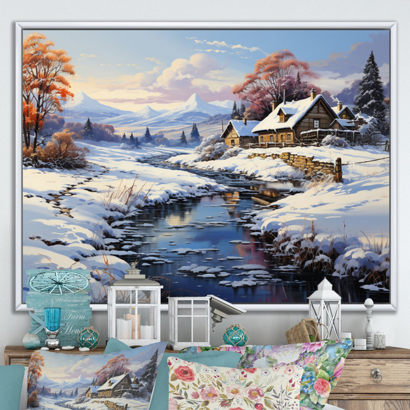 Winter Country Charm Landscape I, Cadre flottant blanc, H 16 po x l 32 po x P 1 po
