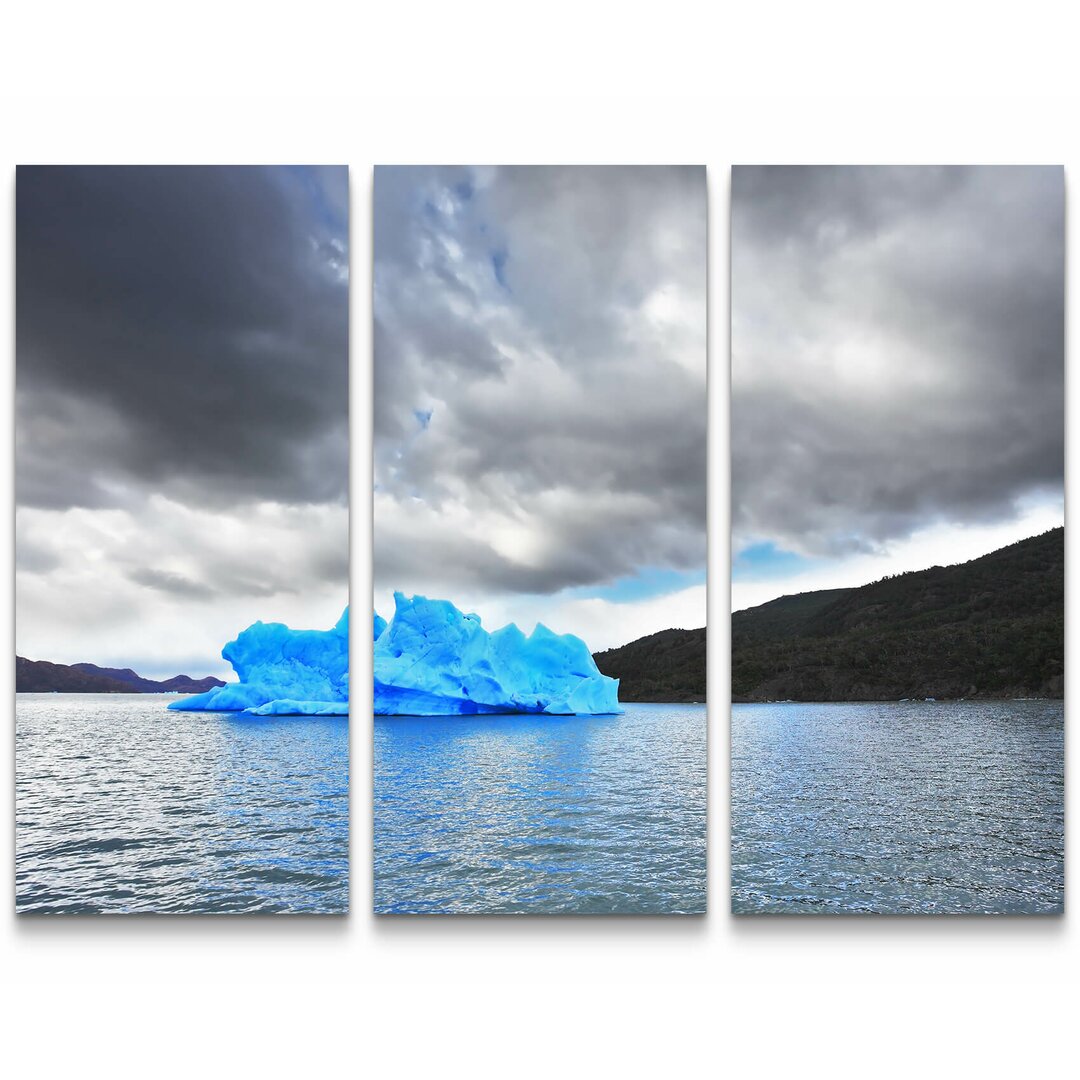 3-tlg. Leinwandbilder-Set Blauer Eisberg im Meer