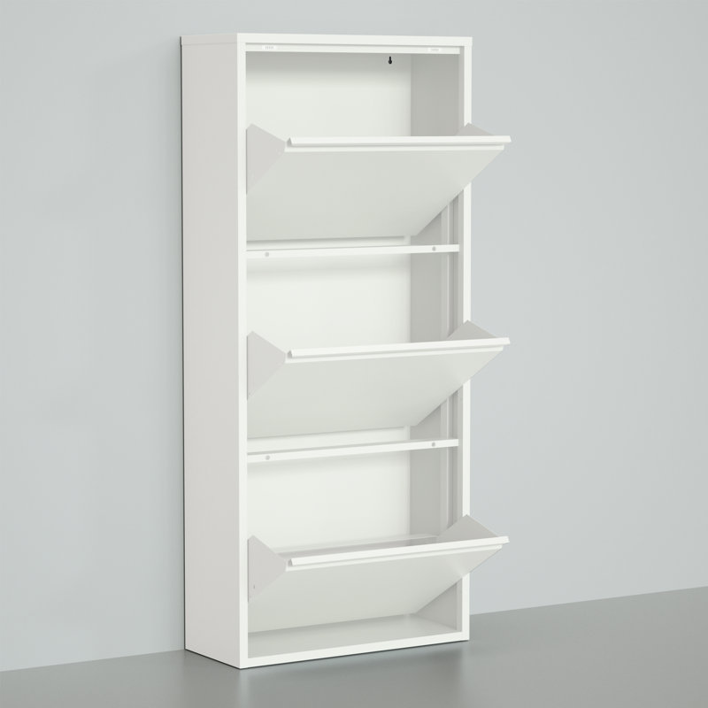 Metal Shoe Rack 3 Drawers, White