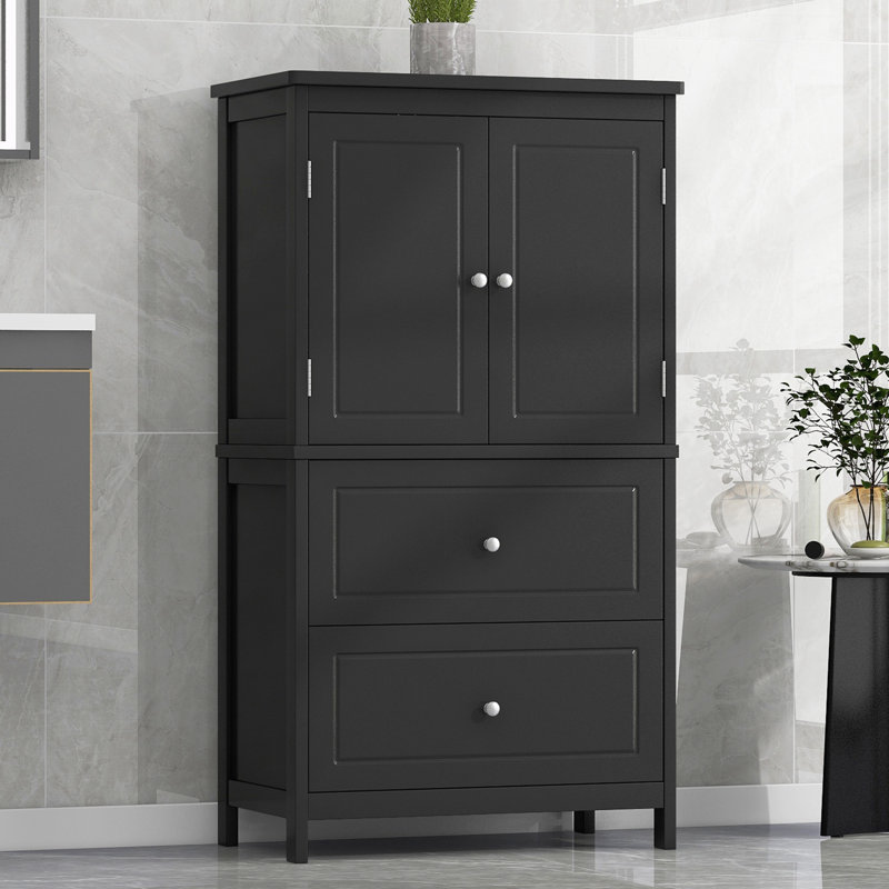 Armoire avec deux portes et tiroirs, Noir