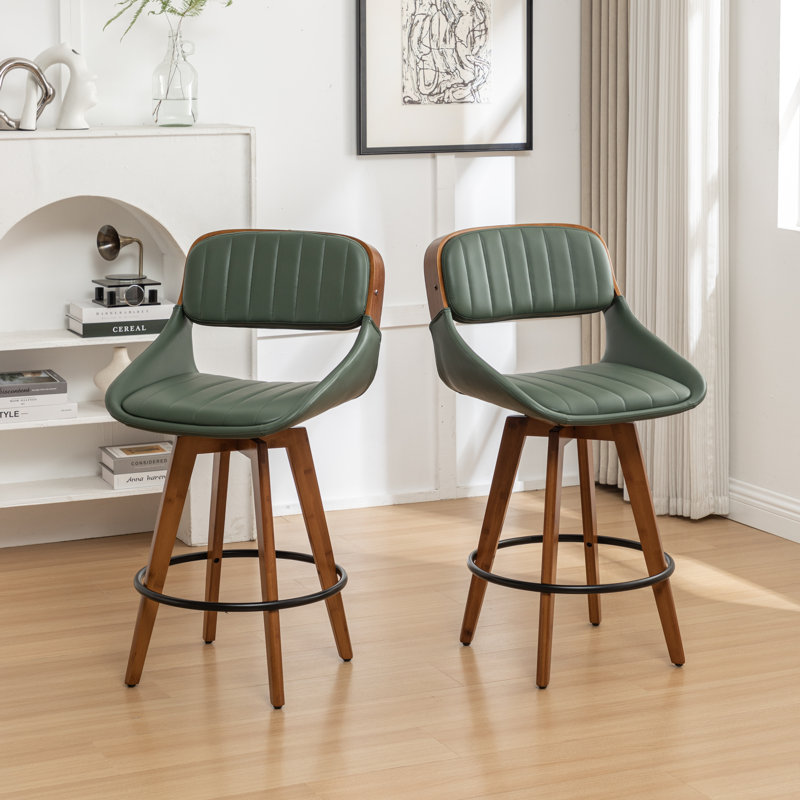 Shontina Faux Leather Swivel Bar Stool, Green, Bar Stool (29.52" Seat Height)
