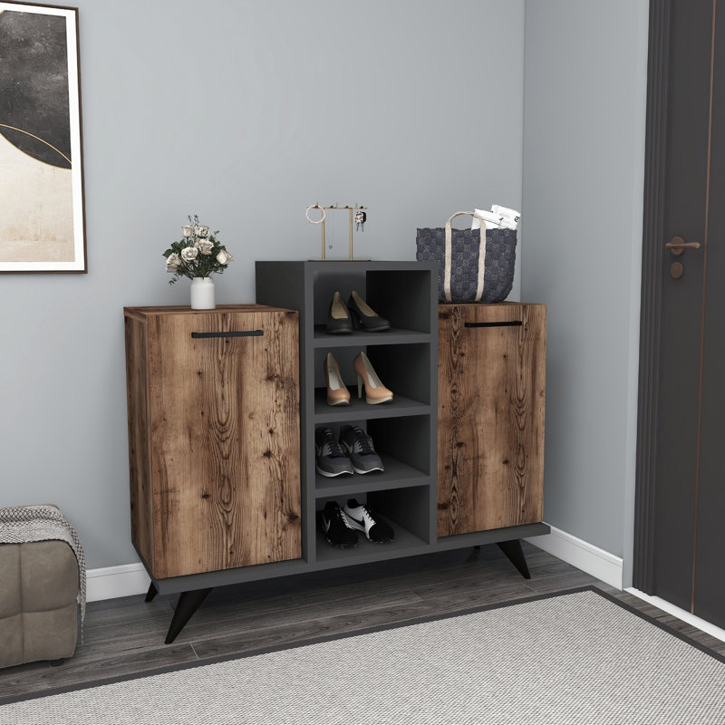 12 Pair Shoe Storage Cabinet, Brown/Black