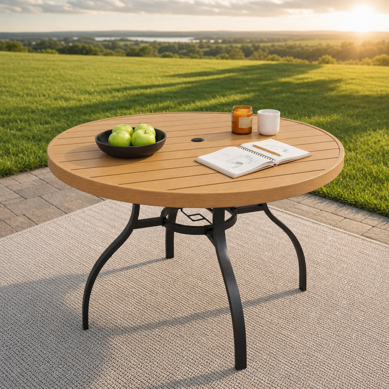 Steel Outdoor Dining Table ,, 28.6" H x 41" W x 41" D, Natural / Black