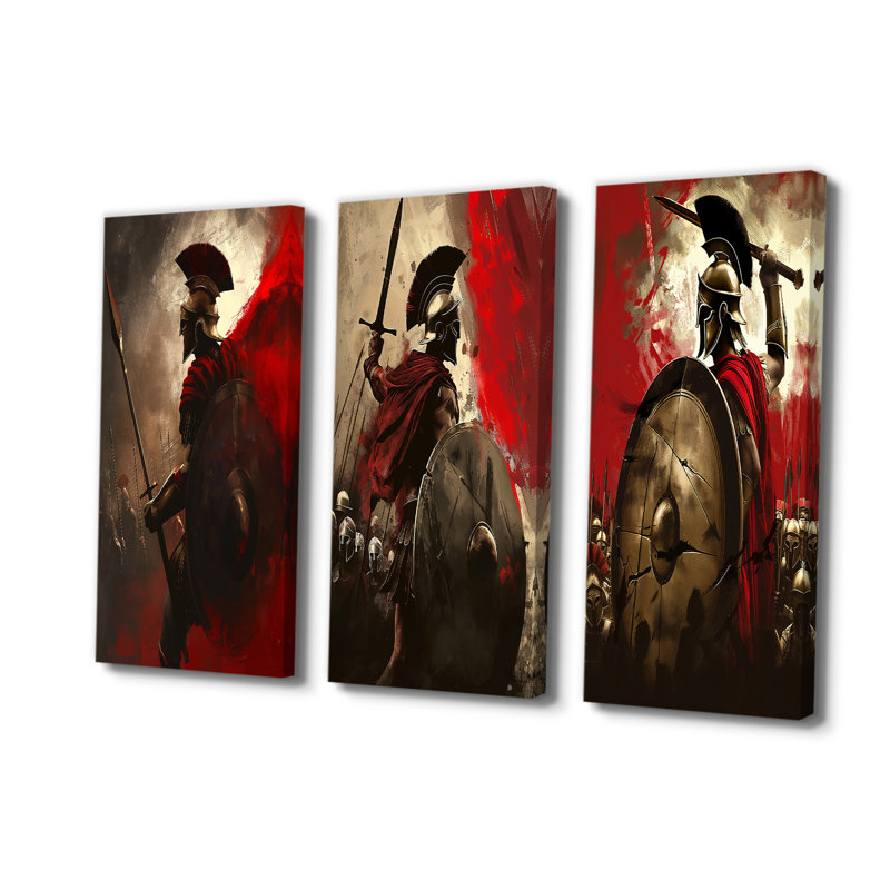 Red 300 Spartan Warriors In Grèce I - Collection d'art mural moderne, H 28 po x l 36 po, Toile tendue, Ne s’applique pas