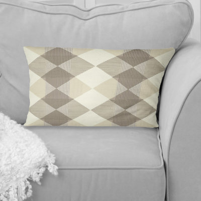 Beige Grey Houndstooth Print I - Traditional Lumbar Pillow