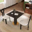 Ensemble de salle à manger 3 pièces moderne avec plateau en pierre frittée carrée 33,5 po, base piédestal noire avec garniture dorée et 2 chaises en bois d'hévéa-1767195807