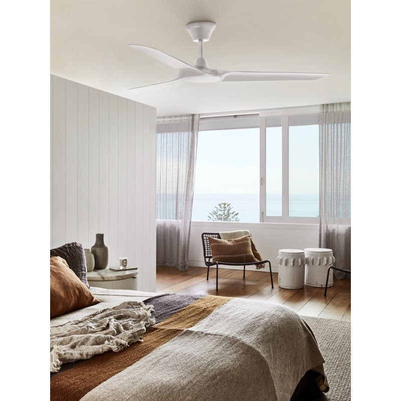 Abyss 56in 3-Blades Indoor/Outdoor Ceiling Fan with Remote Control, White, White