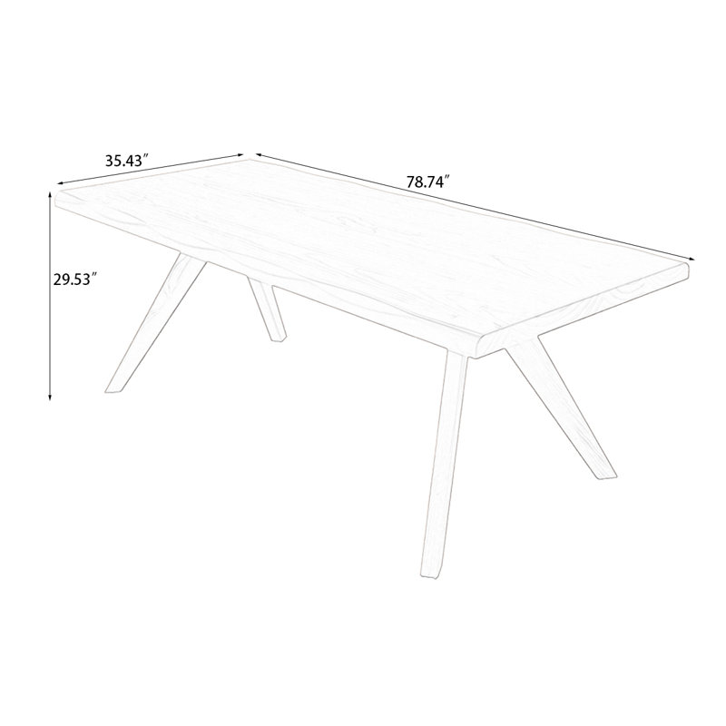 Cherry Wood Colour Free form Solid Wood Dining Table, 29.53"H x 78.74"L x 35.43"W