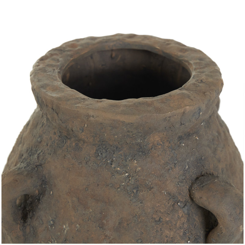 Decorative handmade ceramic vase with four handles, H 15,45 po x l 9,85 po x P 9,8 po
