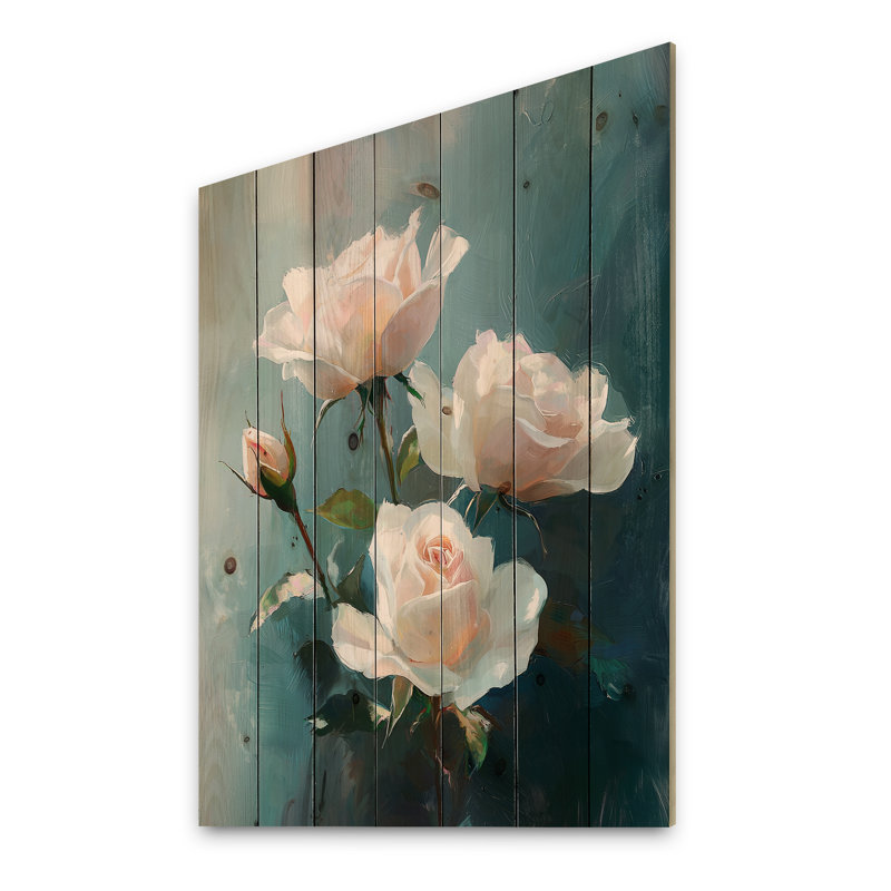 Roses Bouquet Garden Of Grace II - Roses Wood Wall Art - On Natural Pine Wood, 32" H x 24" W x 0.78" D