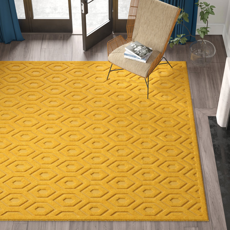 Tapis intérieur / extérieur jaune Griffing, Rectangle 9 pi x 12 pi
