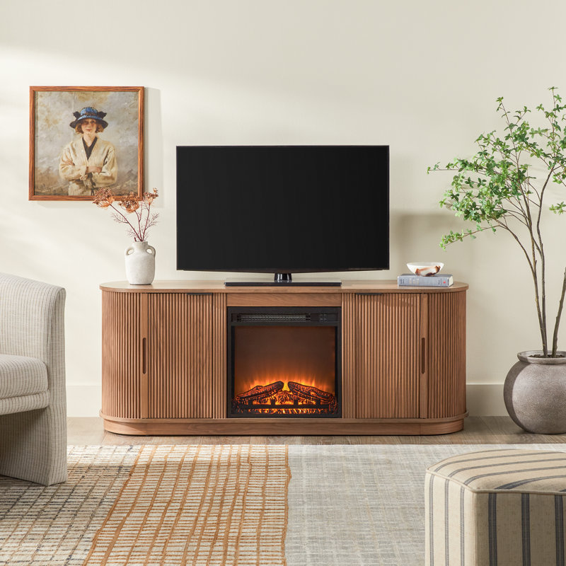 Dragelin Modern Reeded Fireplace TV Stand, Mocha, 60"