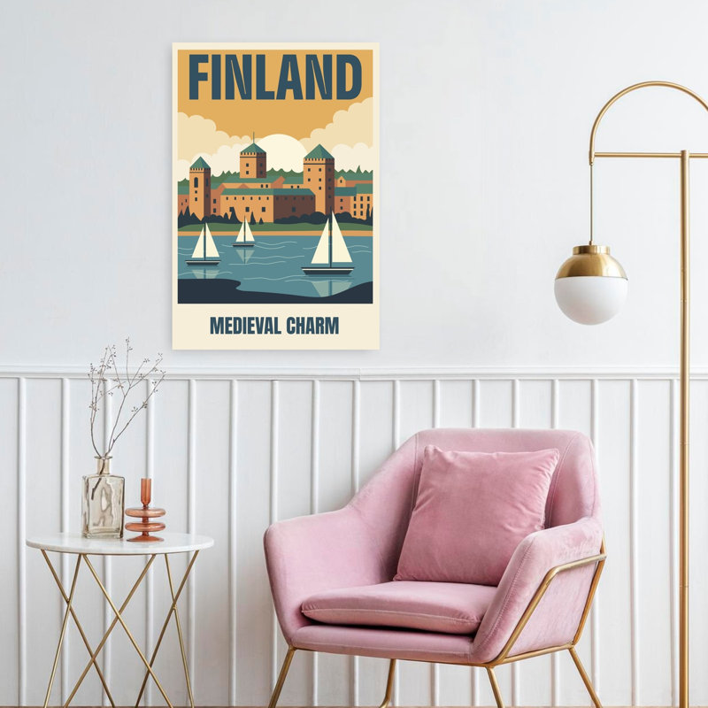 Art mural paysage finlandais, paysage urbain rétro, charme tranquille rétro, 24" H x 16" W