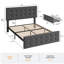 Structure de lit plateforme grand tapissier avec 4 tiroirs de rangement - Tête de lit capitonnée à boutons - Support de lattes en bois - Aucun sommier nécessaire - Couleur: gris foncé (YS188-5) - Taille: GRAND-996789076-996789067