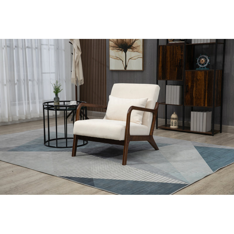 Chaise d'appoint Mid-Century moderne avec structure en bois, chaises de salon rembourrées avec coussin de taille, fauteuil de lecture pour véranda de chambre à coucher