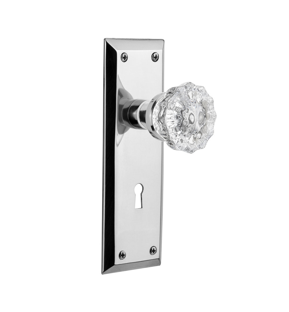 Clear Crystal Interior Mortise Door Knob with New York Long Plate Nostalgic Warehouse 