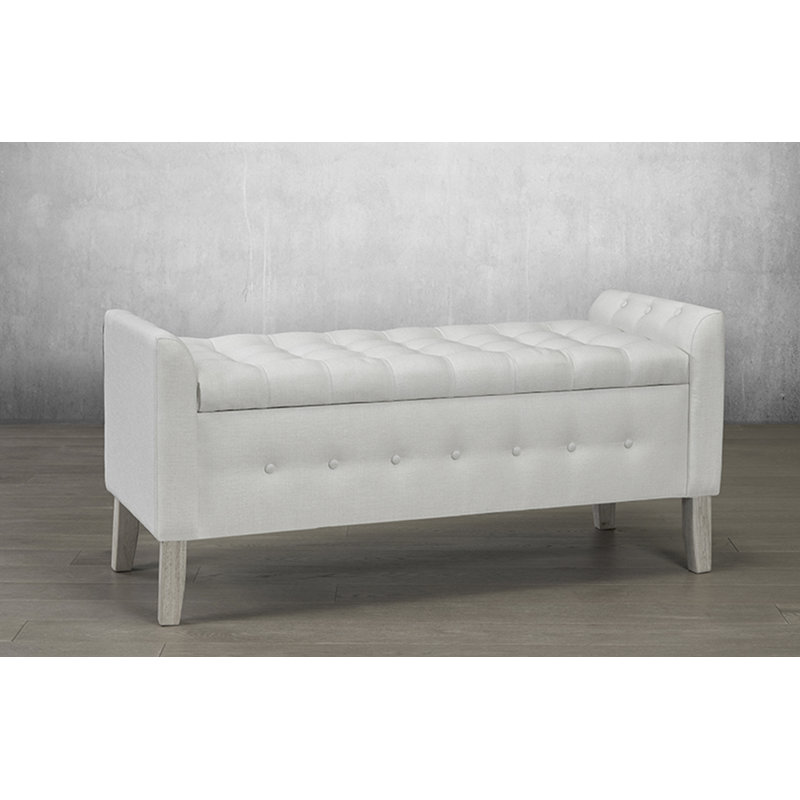 Banc de rangement rembourré Laurent, Blanc cassé